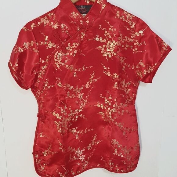 Traditional Chinese Red/Gold Women's Button-up Blouse  Small/Medium Authentic - Picture 1 of 16